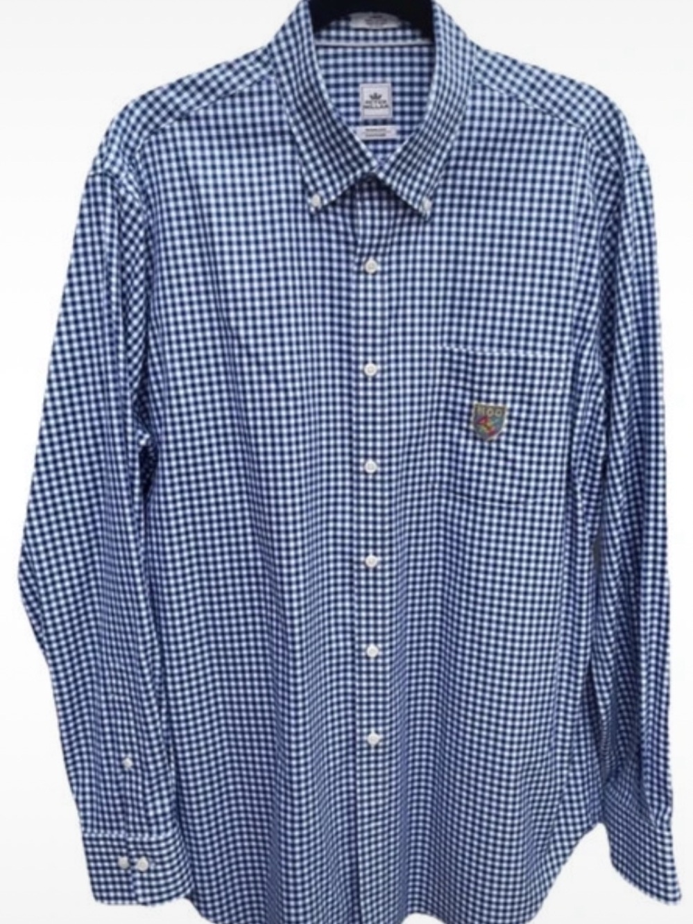 Peter Millar Navy and White Gingham Button-Down Shirt